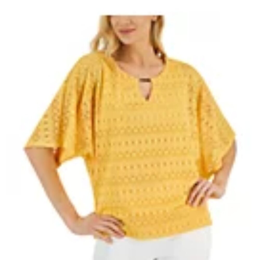 JM Collection JM Collection Eyelet Poncho Top, size large color: Golden day